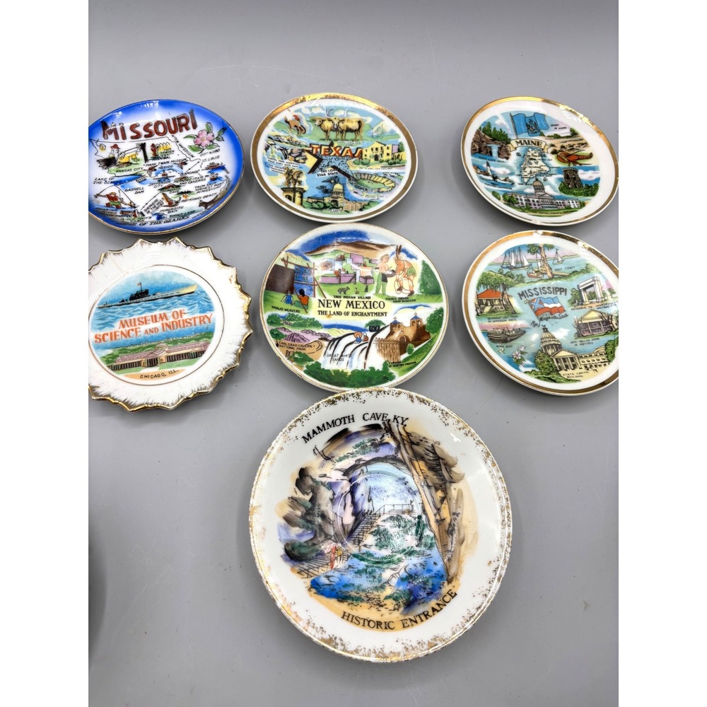 Vtg Souvenir Mini Plates Lot 7 Texas Maine Mississippi Missouri Japan Ceramic